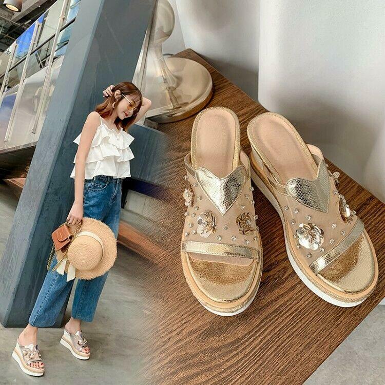 PANTOFOLA D’ORO Sandali ciabatte donna moda pelle maglia dimante zeppa tacco scarpe mulo MOON