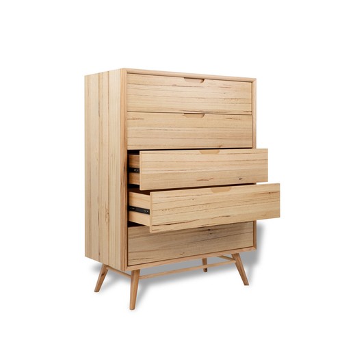 Marley Solid Messmate Veneer Chest of 5 Drawers Storage Tallboy Cabinet - Picture 4 of 5