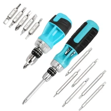 4"/6" 12-in-1 Stubby Ratcheting Screwdriver Multi-bit Long/Short Screwdriver US