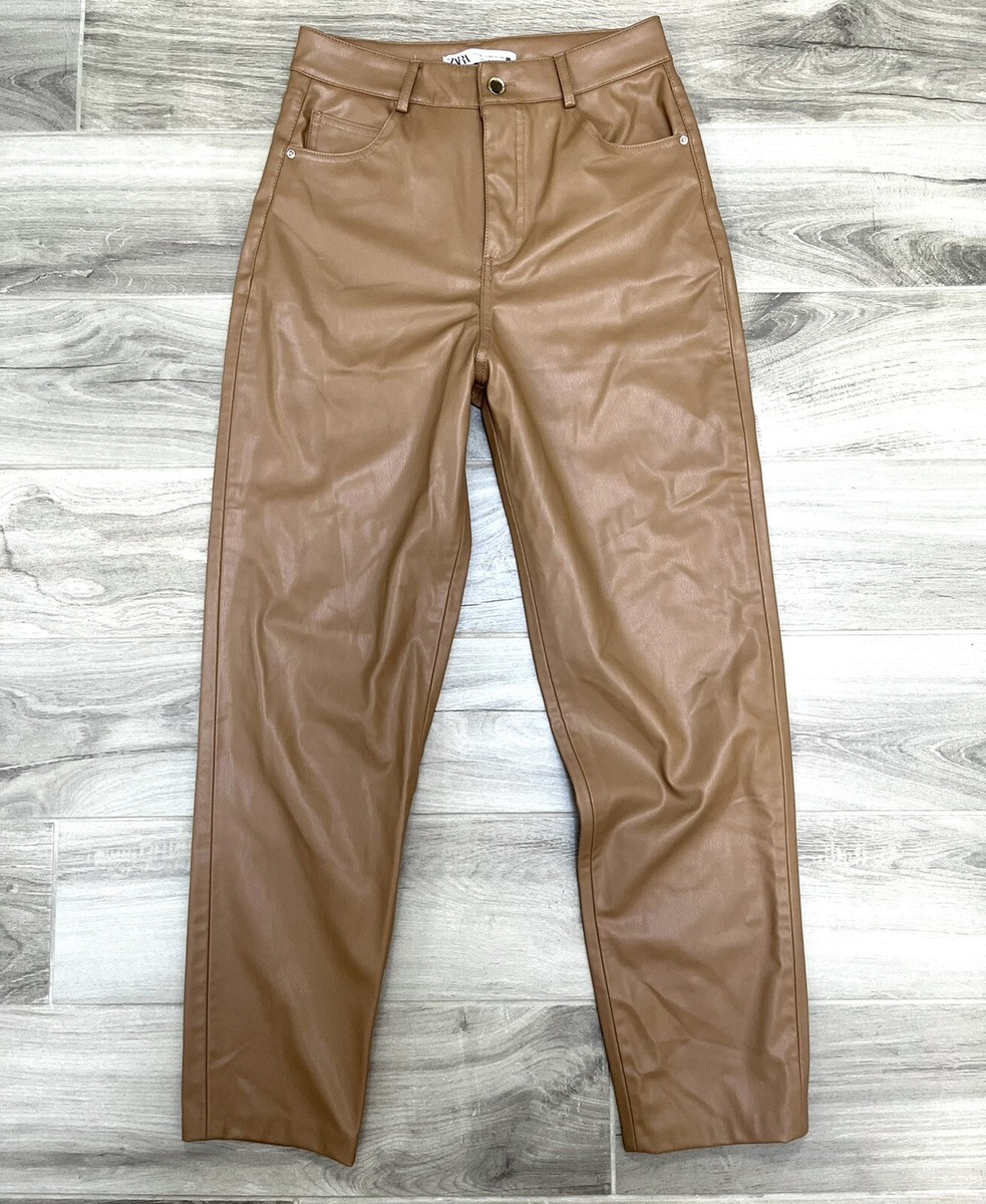 Cargo Pants Zara Leather Pants Brown Depop Zara Mom Leather Pants