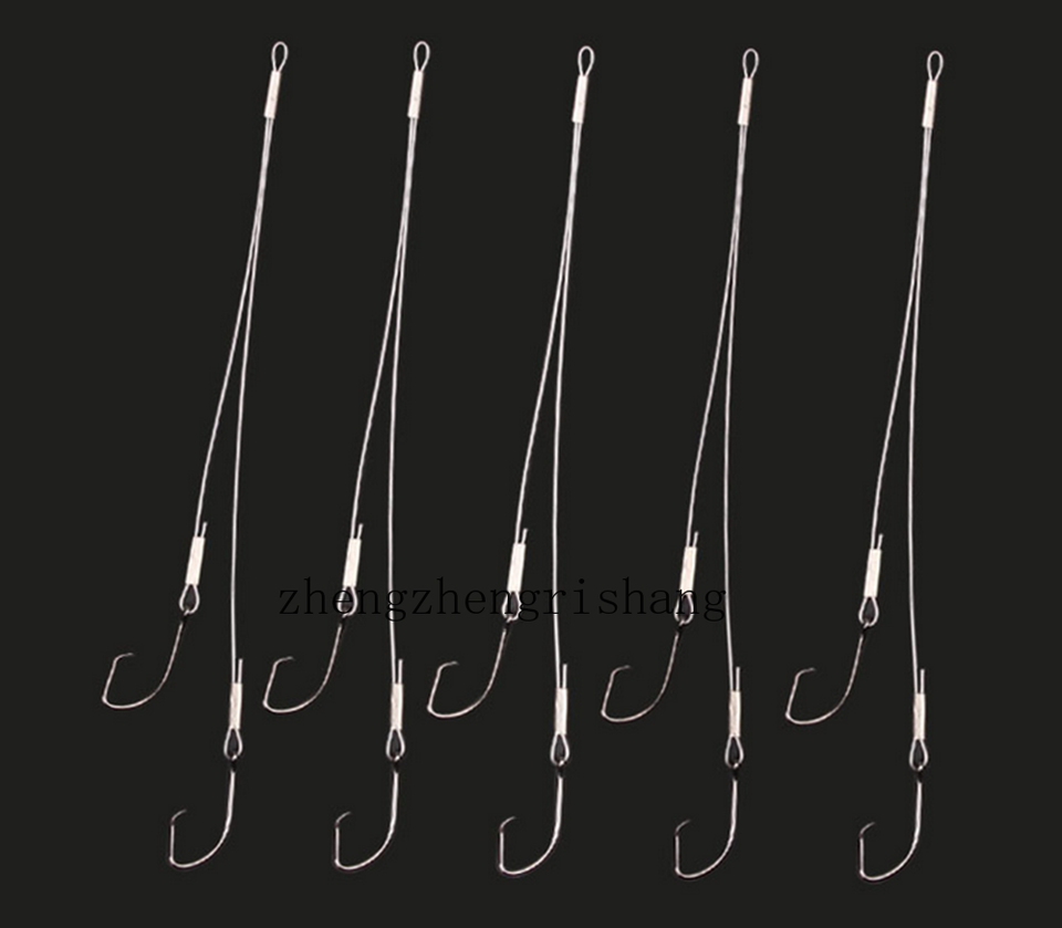 10Pcs Saltwater Steel Double Hook Rigs Fishing Hooks Leader Wire for ...