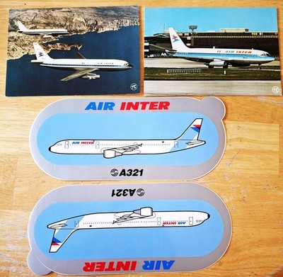 AIR INTER 2 Mercure 100 Postcards + 2 AIR INTER AIRBUS A321 Stickers