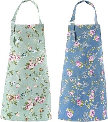 Women s Kitchen Apron 2-Pack Cotton Canvas Floral Chef Aprons with Pockets