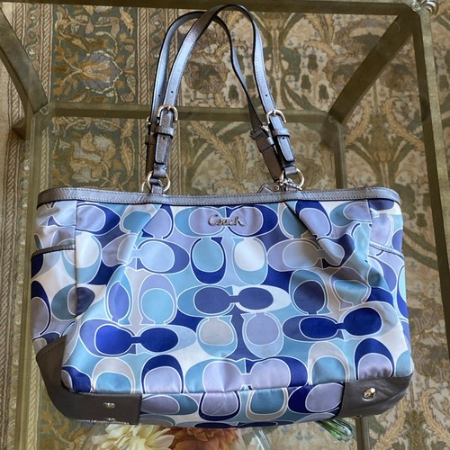 Coach Gallery Canvas Satchel Carryall Logo C Scarf Print Y2K Vintage Blue Silver - Picture 19 of 24