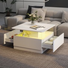 LED Couchtisch Kaffeetisch Wohnzimmertisch Sofatisch mit 2 Acryltüren-Schubladen