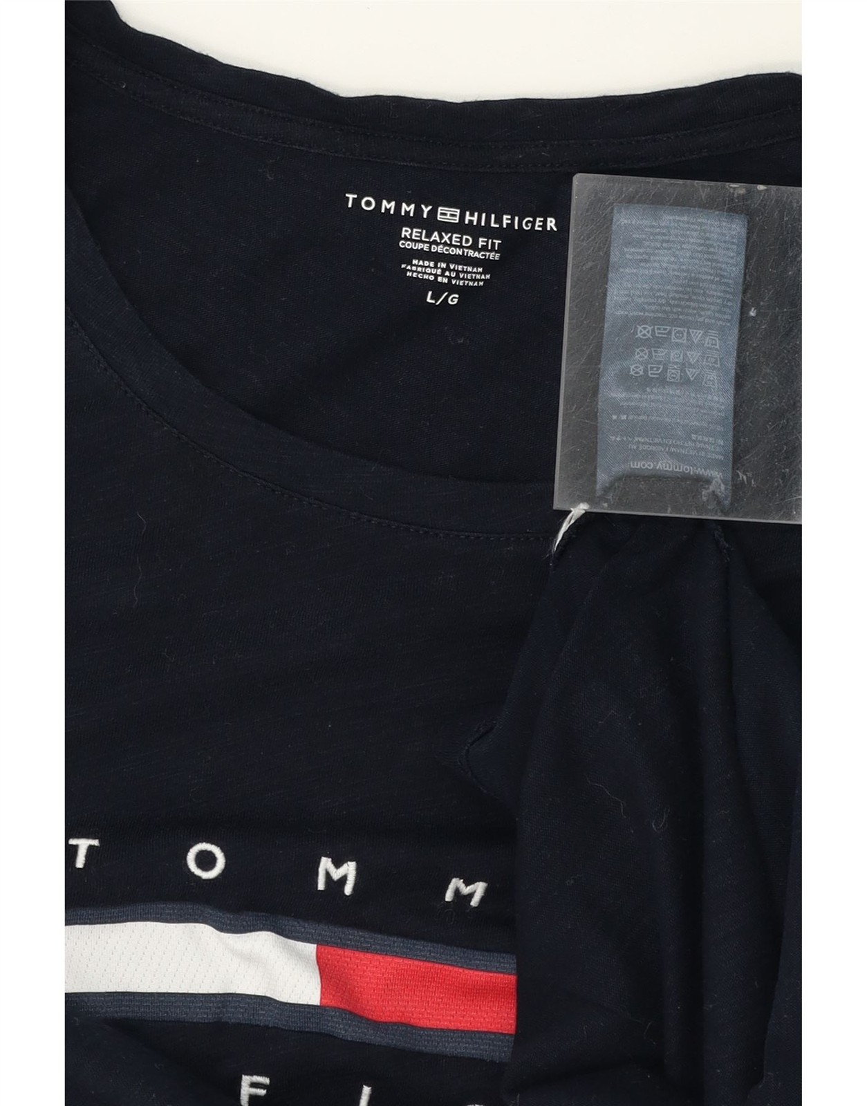 TOMMY HILFIGER Womens Graphic T-Shirt Top UK 14 Large Navy Blue DT78 thumbnail 3