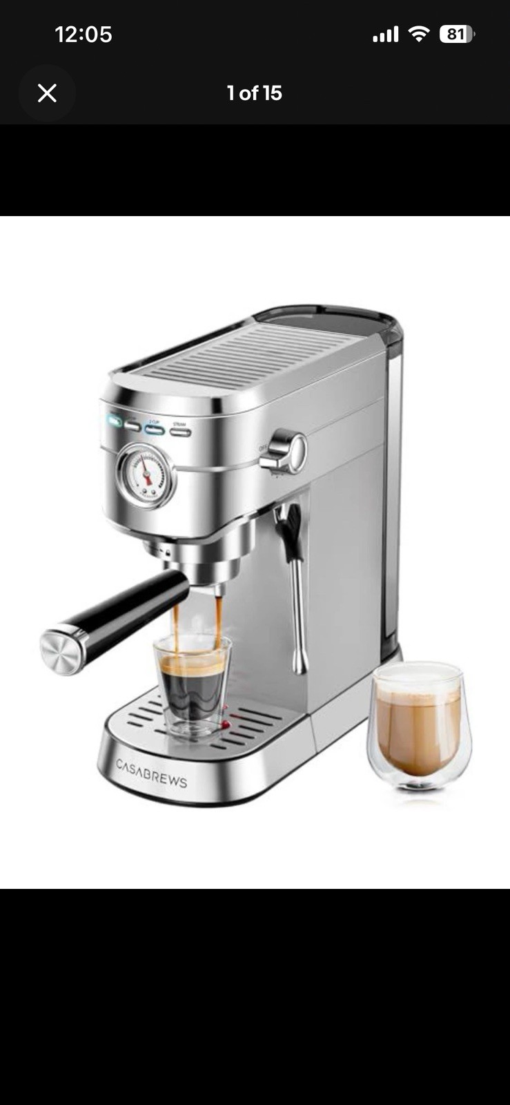 CASABREWS  Espresso Machine 20 Bar with Milk Steamer CM5418 - Brushed Silver