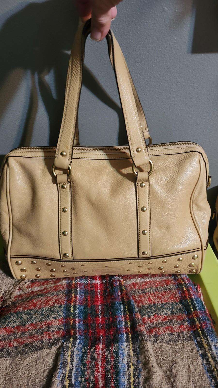 Coach Tan Leather Beaded Satchel with Purple Lining D1293-Z20882