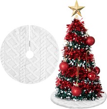 15in Mini White Plush Faux Fur Christmas Tree Skirt Diamond Texture Base Mat
