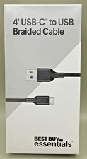 Best Buy Essentials 4' USB-C To USB Braided Charge-And-Sync Cable - Black NEW