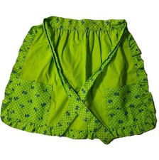 Vintage Lime Green 1970's Handmade Skirt Apron W Pockets Blue Daisies Tie Back