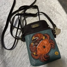 NEW CHALA TEAL BLUE ORANGE CRAB CELL PHONE CROSSBODY PURSE ADJUSTABLE STRAP