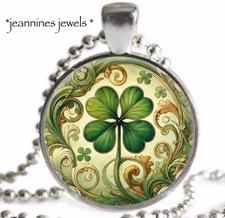 St Patricks Day Necklace Art Nouveau Shamrock Silver Charm Pendant Necklace