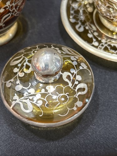 15 Piece Amber silver in laid? Bohemian? Glass Tea Set unmarked - Picture 18 of 20