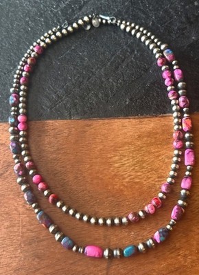 Native American strung Pink Dream and Silver Pearls Necklace - 20 inches