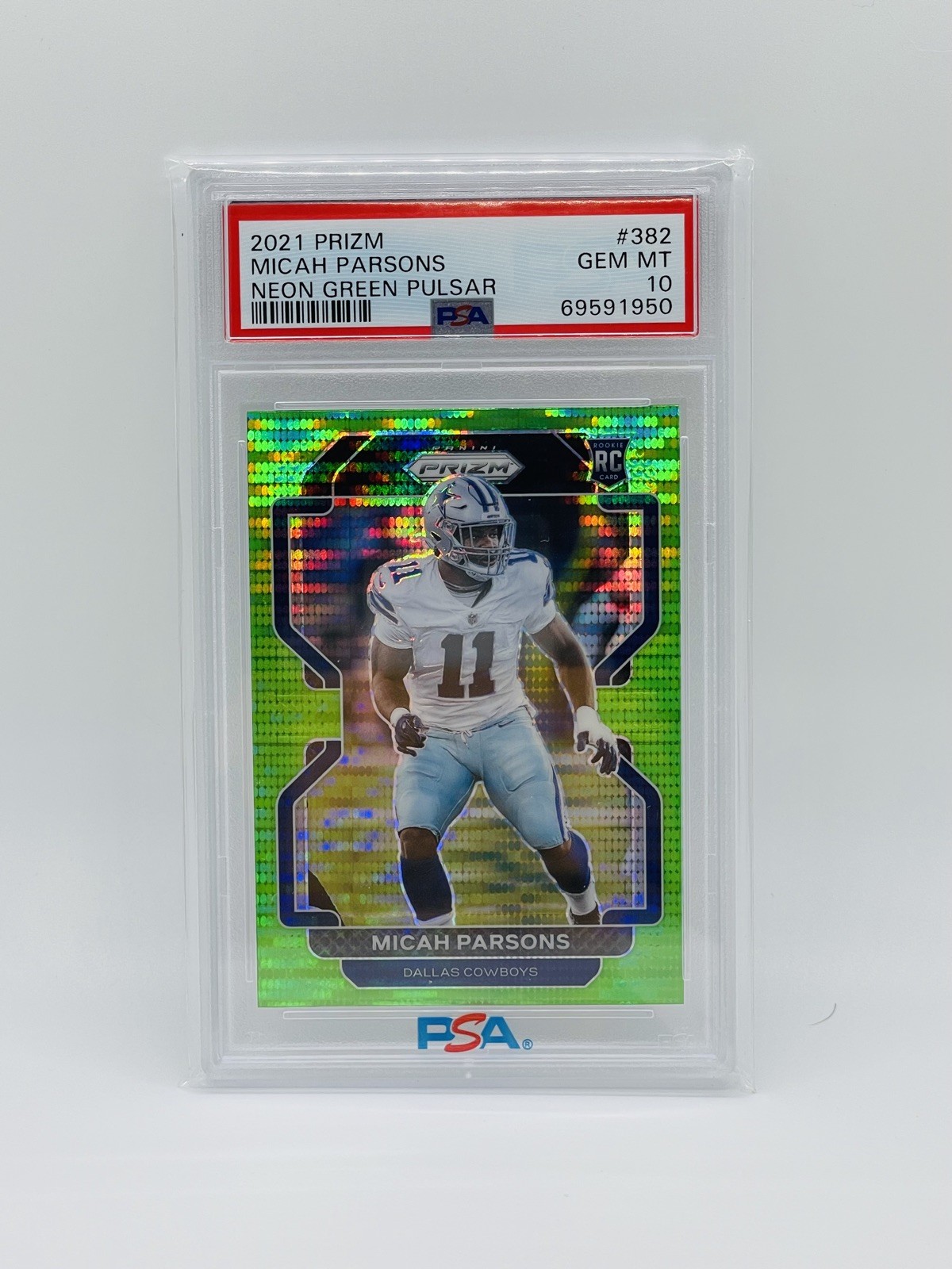 2021 Prizm Micah Parsons RC #382 Neon Green Pulsar PSA 10 GEM MINT