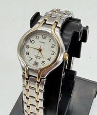 Vintage Timex T27191 Indiglo Date Two Tone Quartz Analog Watch Untested
