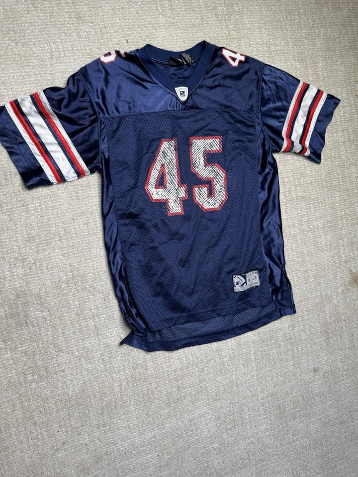 Camiseta de fútbol americano de colección para principiantes jóvenes niños XL azul blanco rojo cuello en V logotipo deletreado Foto 2 de 4