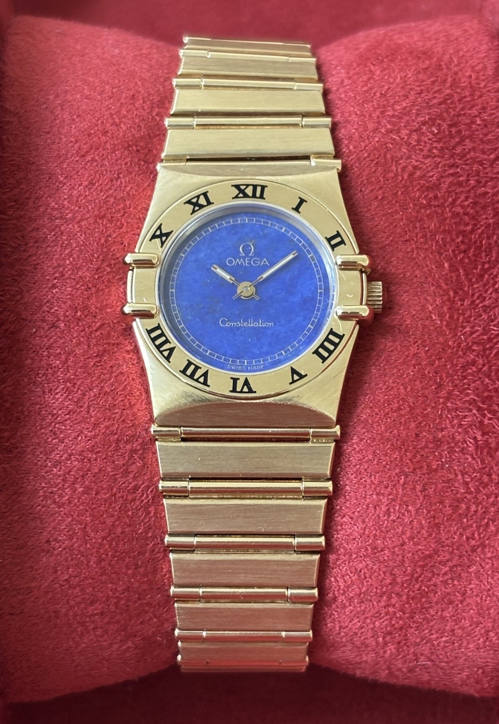 OMEGA Constellation Lapis Lazuli 18ct Yellow Gold Rare Ladies Watch Quartz 22mm image 7