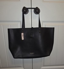 Victoria's Secret Pebbled Black Tote Large Buckle Accent Red Interior