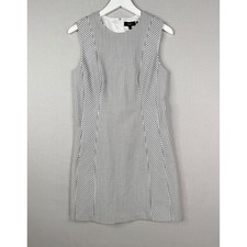 Theory Helaina Sayre Stripe Dress Women 6 Navy Blue White Wool Blend Sleeveless