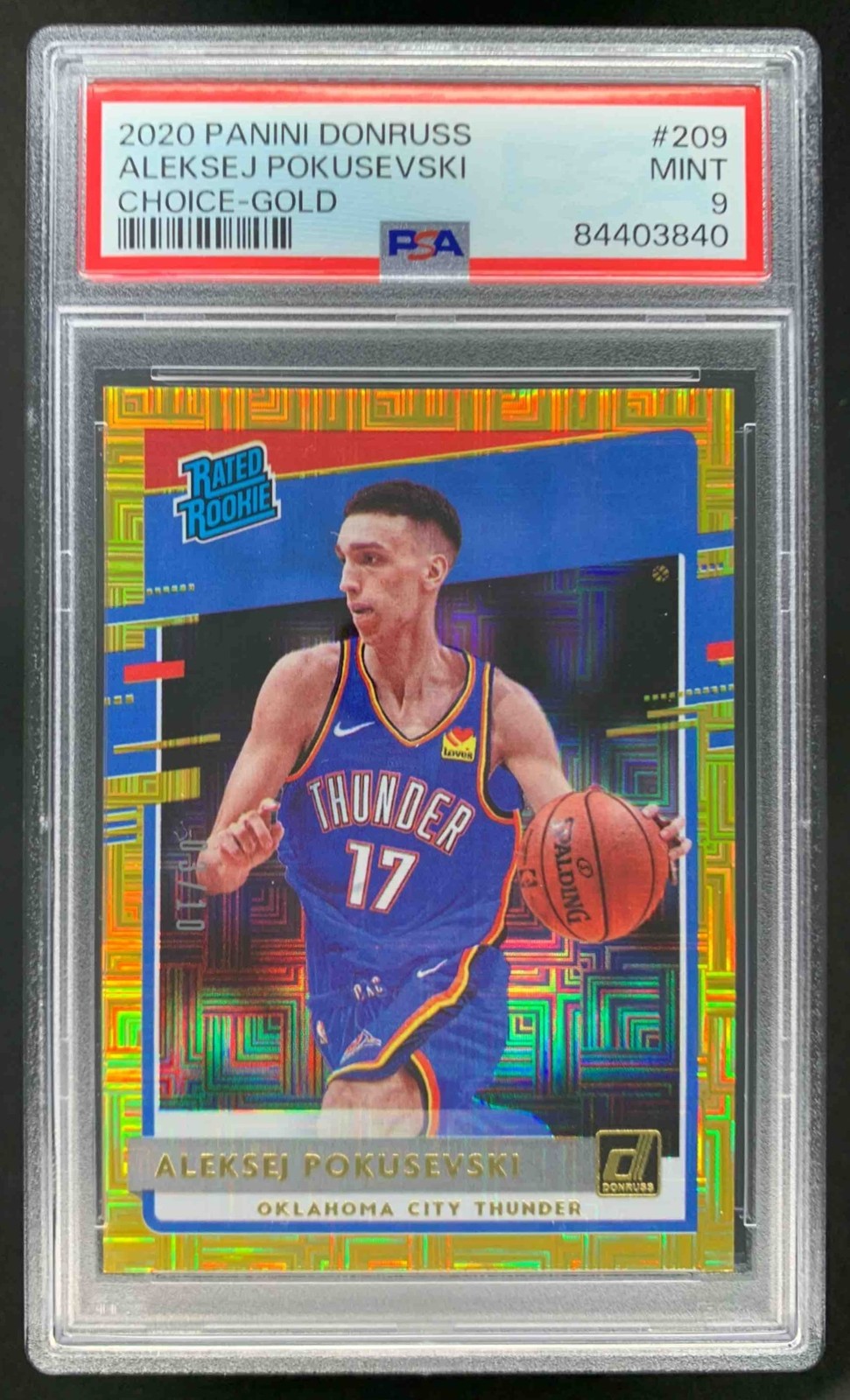 Aleksej Pokusevski 2020-21 Panini Donruss Choice Gold RC Thunder /10 PSA 9 view 1