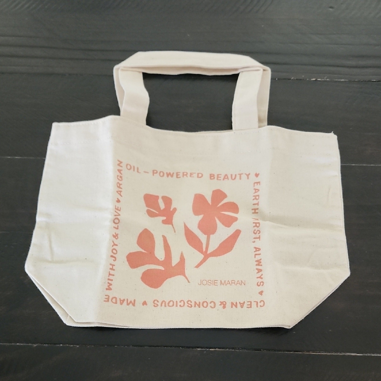 Josie Maran Mini Cream Canvas Tote Bag with Handles Travel Reusable