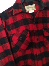 NWOT VTG MELTON OUTER-WEAR MEN'S WOOL FLANNEL SHIRT RED BLACK MEDIUM MADE IN USA