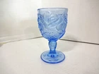 Vintage Fenton Wright Madonna Inn Wild Rose Blue Water Goblet-EX