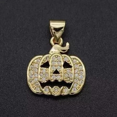 2Ct Round Cut Real Moissanite Pumpkin Halloween Pendant 14K Yellow Gold Plated