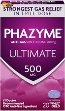 Phazyme Ultimate Strength Gas Relief 20 Softgels 500mg Simethicone Fast Action