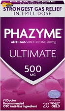 Phazyme Ultimate Strength Gas Relief 20 Softgels 500mg Simethicone Fast Action