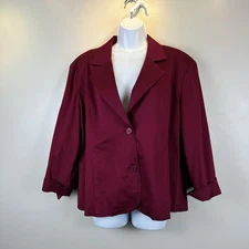 Chicos Blazer Jacket Womens 3 ~ XL Burgundy Maroon Lined 3/4 Sleeve Preppy