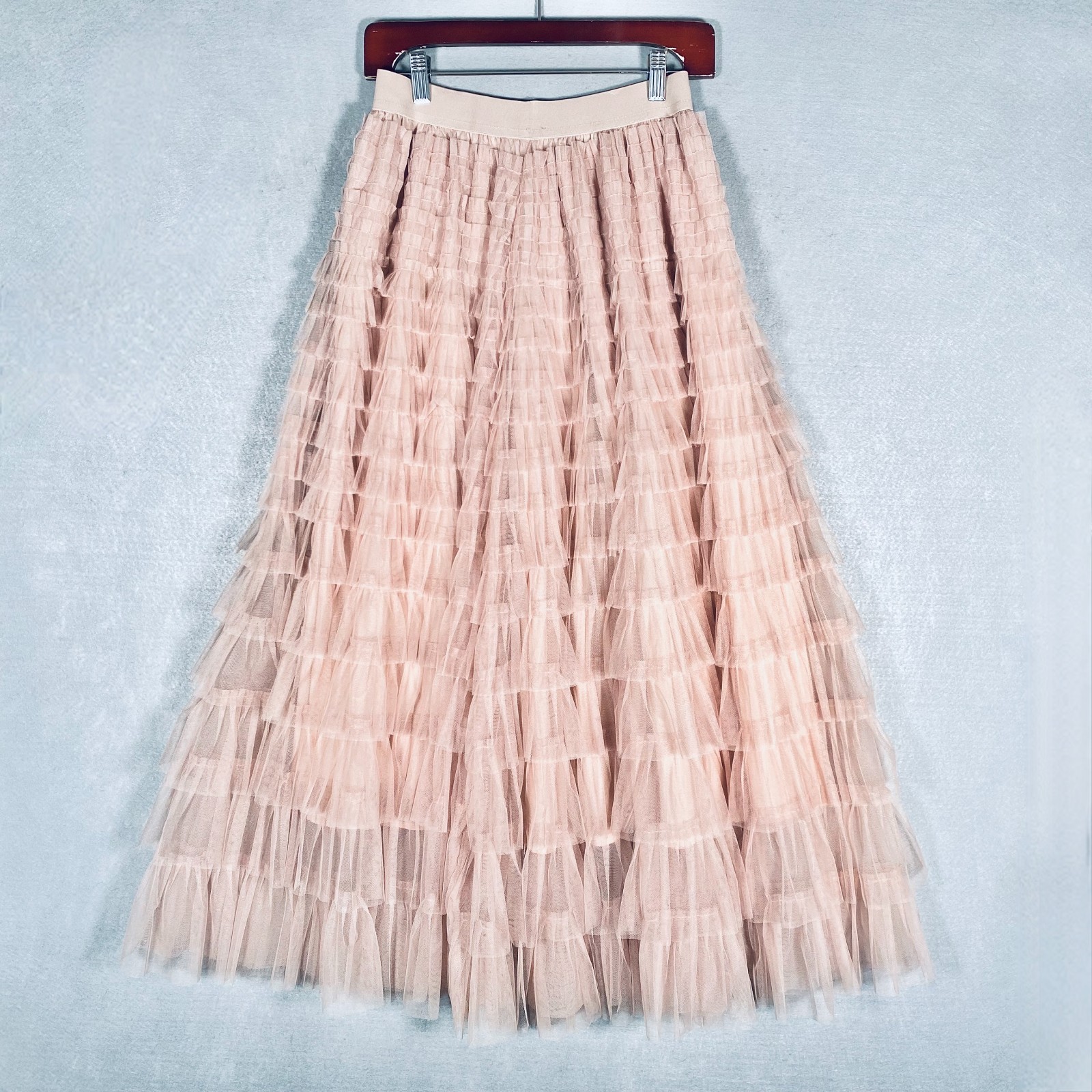 Tule Maxi Skirt Womens S Pink Western Tiered Mesh Romantic Feminine Chic-image