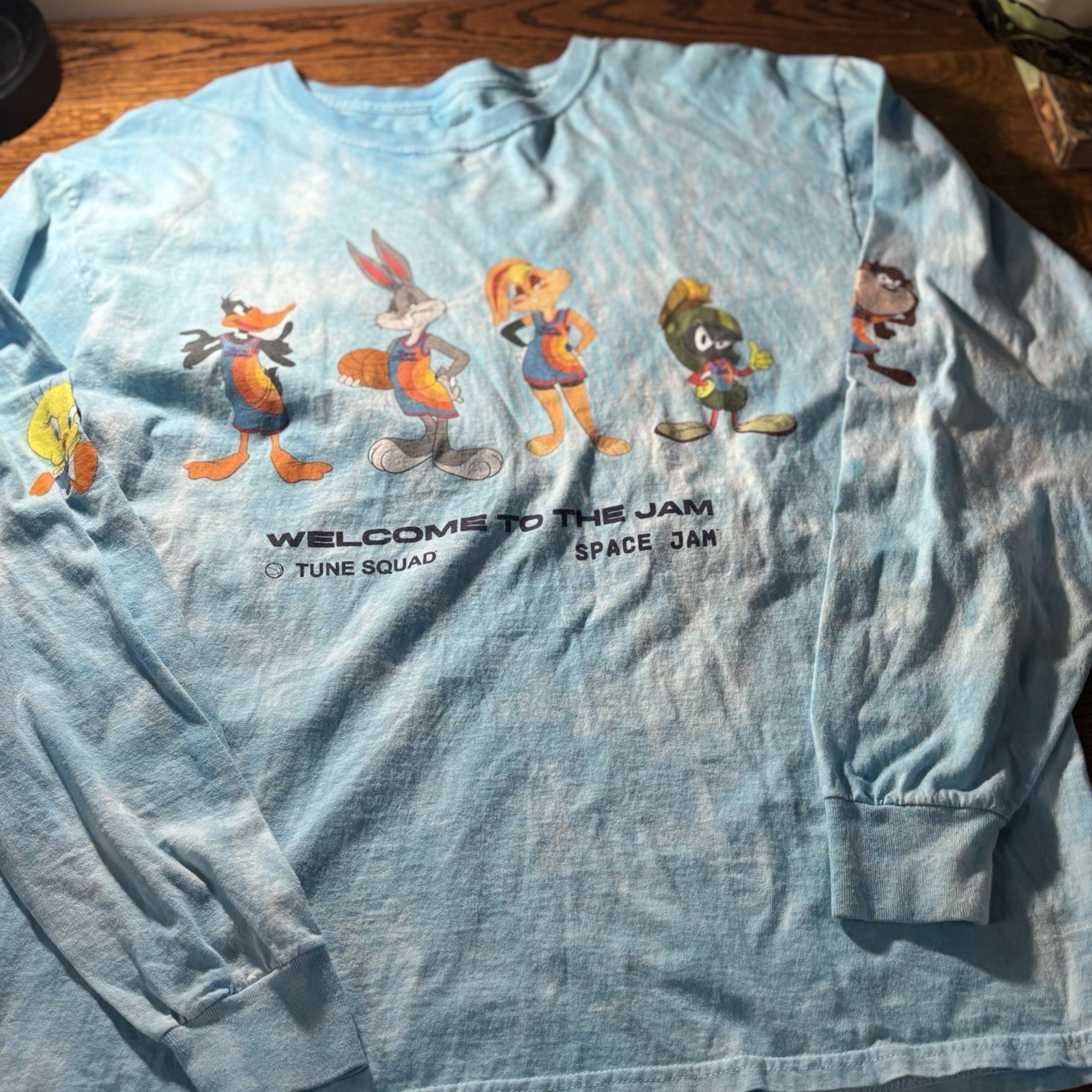 Unisex Space Jam Looney Tunes long sleeve cotton t-shirt in blue double-sided design size M