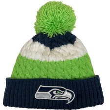New Era Seattle Seahawks NFL Youth Knit Beanie Pom Pom Hat Fleece Lining Green