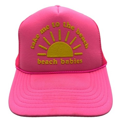 Beach Babies Take Me to the Beach Trucker Hat Pink Yellow Foam Mesh Snapback