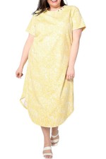 Sport Savvy French Terry Printed Midi T-Shirt Dress Yellow Abstract