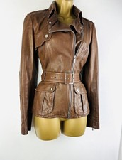 Karen Millen Leather Jacket Size 10 UK Military Brown Soft Leather Vintage