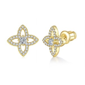 Authentic 14K Gold Plated 925 Sterling Silver Post Four-Leaf Clover Stud Earrings for Wome