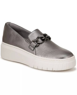 Naturalizer Daphne 9M Pewter Leather Slip On Platform Sneakers Comfort Style