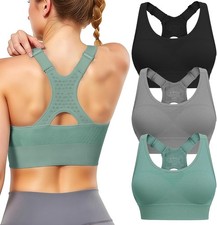 Adjustable Sports Bras for Women: 3 Pack High Support Large, Black/Grey/Green