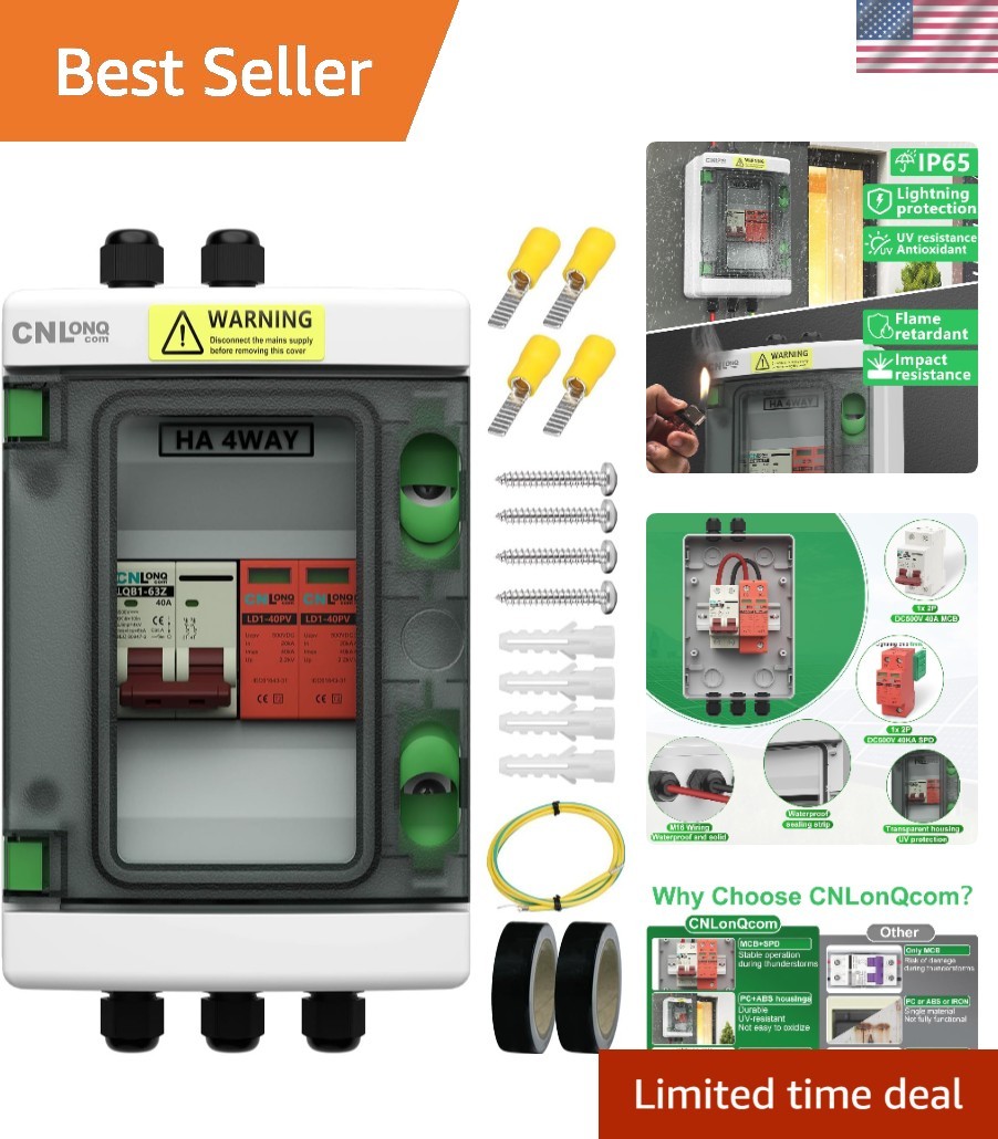 Solar Disconnect Switch 40 Amp DC 500V Circuit Breaker with Lightning Surge P...