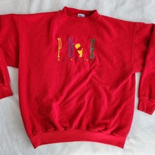 Vintage Disney Winnie The Pooh Sweatshirt Large Pullover Embroidery Red Made USA