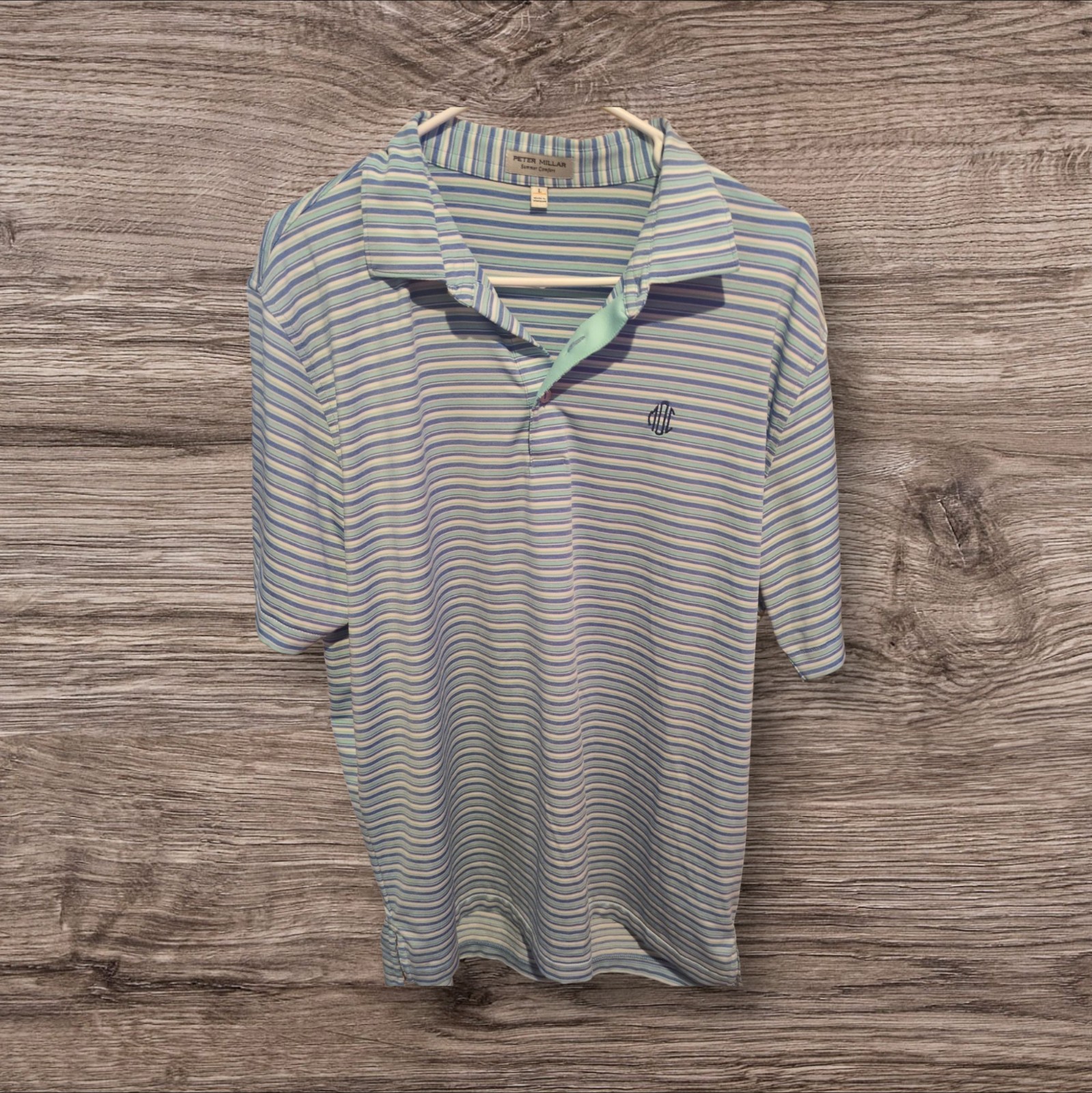 Peter Millar Summer Comfort Golf Polo Blue White Pink Striped Stretch Large