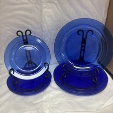 Vintage Arcoroc France Cobalt Blue Glass Plate Set Of 8 Dinner And Salad Plates