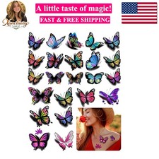 3D Butterflies and Flowers Temporary Stickers Tattoo, Colorful Body Art Tatto...
