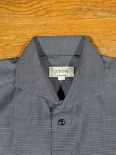 Eton Mens Contemporary Blue Geometric Dress Button Long Sleeve Shirt 41/16 Large