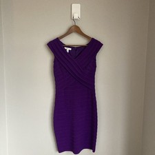 Womens Bodycon Purple Dress Size US 4 UK 8 Knee Length Vneck Special Occasion