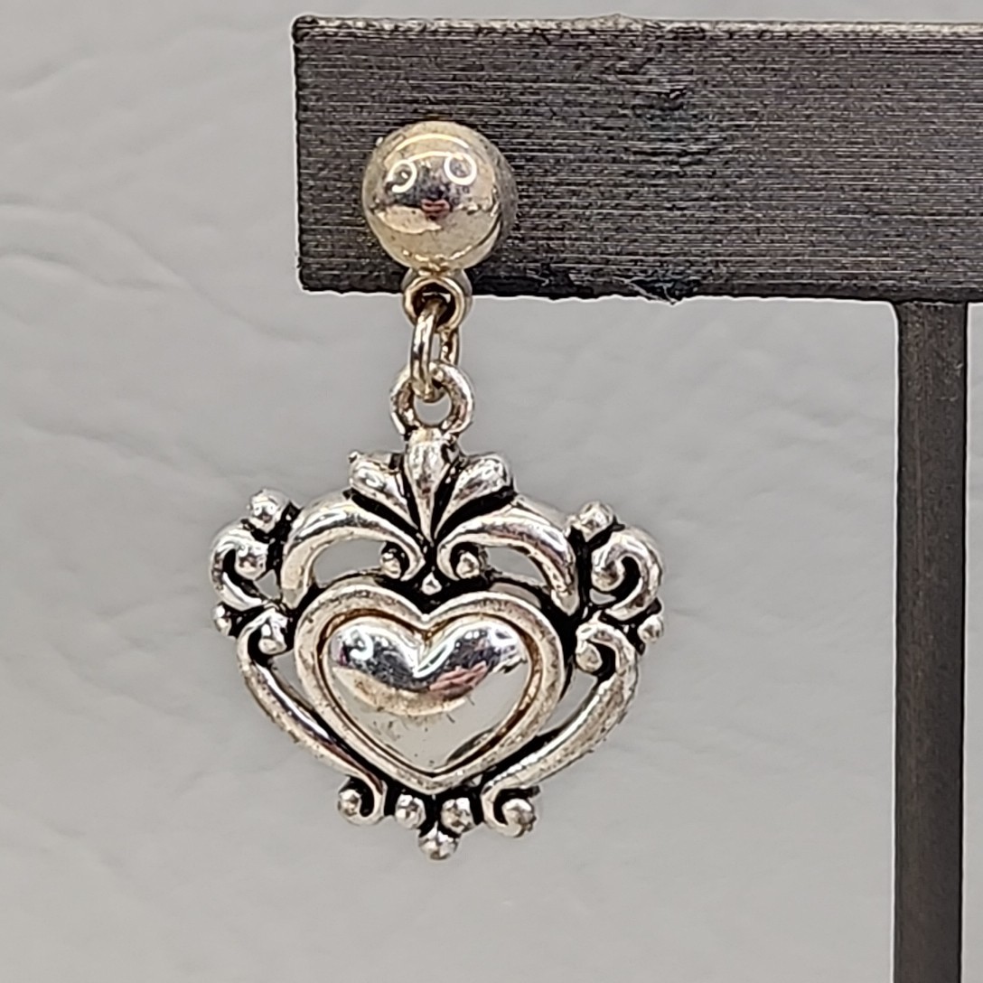 Heart Pierced Earrings Dangle Scrollwork Silver T… - image 8